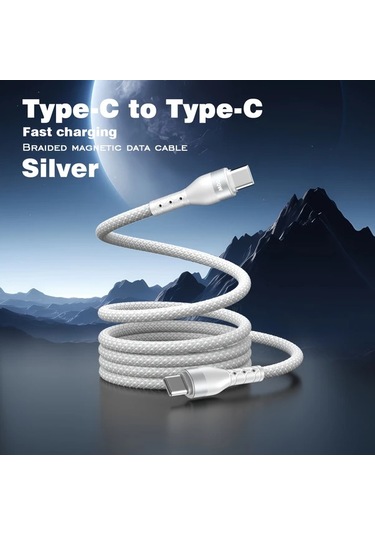 Xuweiwei 100w Magnetic Hızlı Şarj Kablosu Silvery 1.5m  15 16 Ve S24 S25 Uyumlu Seyahat Araç İçin