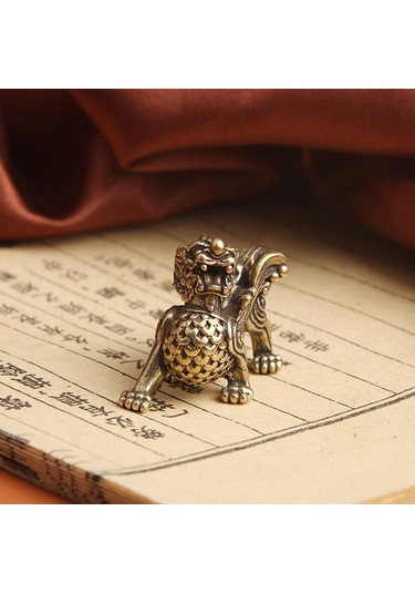 Jms Heykeli Heykelcik Zenginlik Pirinç Dekor Refah Çin Tarzı Süs Qilin Ejderha Şans Hayvan Fengshui Vintage