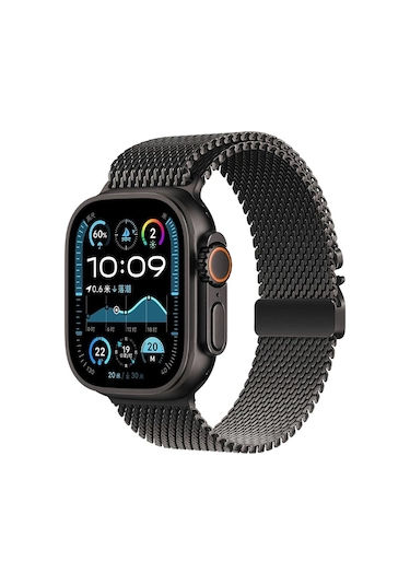 iOs Watch Uyumlu Ultra 49 MM Zore Krd-121 Metal Hasır Kordon-siyah