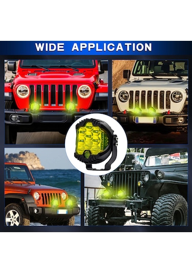 Vkemall 3 İnç Suv Led Farı Sarı Işık, Tek Adet - Orta Beyaz Sürekli, Yan Sarı Sürekli Ve Yan Sarı Parıltı Modları, 75w 15000lm, Ip67 Su Geçirmez