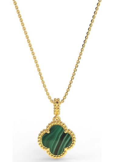 Erdobia 925 Ayar Yeşil Kaplangözü Taşlı Gold Yonca Gümüş Kolye