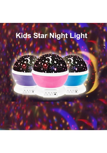 Vkemall Pembe Renkli Dönen Yıldız Gökyüzü Projeksiyon Lambası - 4 Led Işıklı Usb Beslemeli Plastik Gece Lambası Diğer
