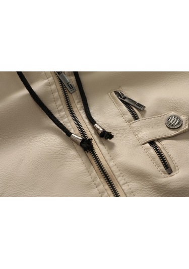 Erkek Polar Kapüşonlu Dik Yaka Ceket Bej