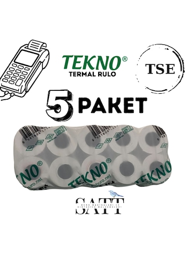Tekno Rulo Yazarkasa Pos Rulosu 56x14 Mm 5 Paket 50'li Rulo