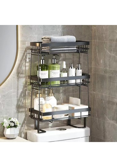 Xiyyadms Banyo Tuvaleti Üstü Montajsız Çıkarılabilir Tek Katlı Tuvalet Kağıdı Ve Gereçleri Saklama Rafı Siyah Diğer