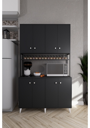 Nexar Kavhe Köşesi 8 Raflı Çok Amaçlı Mutfak Dolabı Antrasit Antrasit