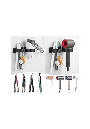 Lichen Saç Kurutma Makinesi Tutucusu, Duvara Monte, Delme Siyah