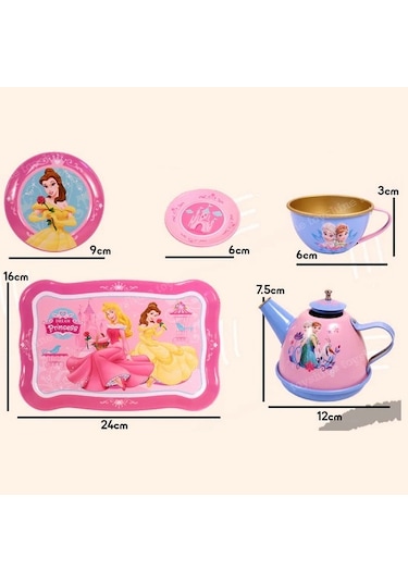14 Parça Prenses Pembe Metal Oyuncak Çay Seti