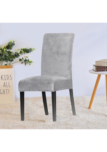 Upmall Kadife Sandalye Örtüsü, Kılıfı Lastikli Standart Gri 6 Ade