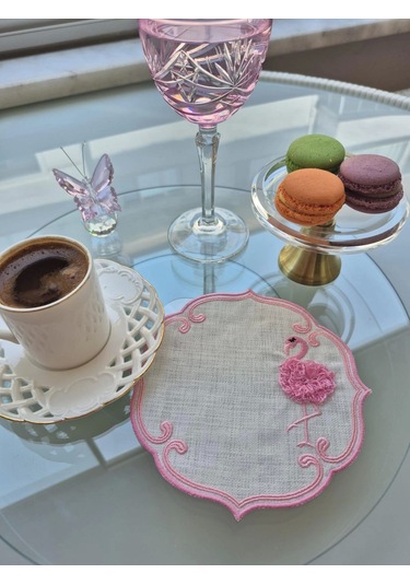 Agbtrend Pembe Flamingo Figürlü Nakışlı Sunum Kokteyl Peçetesi Pembe