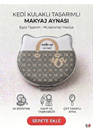 Şık Tasarım Makyaj Aynası- Kedi Gri