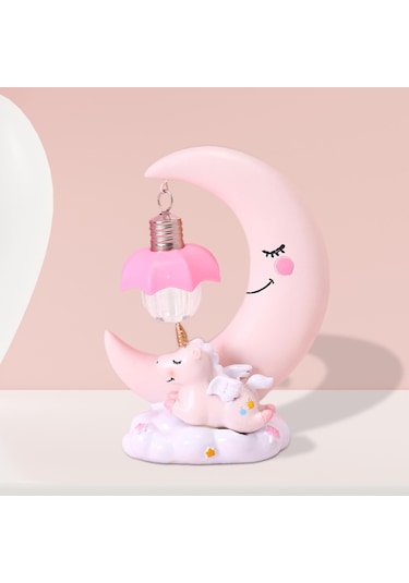 Homyl Unicorn Ay Gece Lambası Karikatür Led Yatak Odası Ev Pembe Çok Renkli