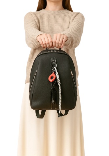 Kadın Sırt Çantası Su Geçirmez Siyah Deri Siyah