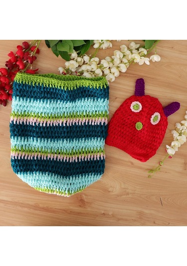 Suntek Yenidoğan Örme Tığ Kostüm + Şapka Çok Renkli