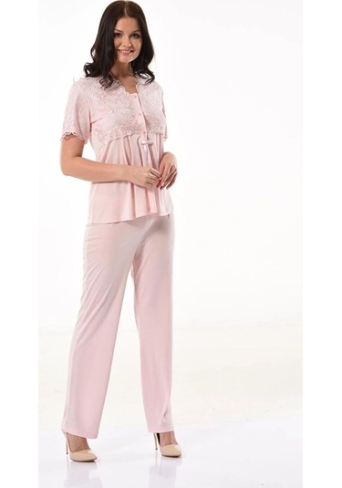 Xses 4300 Kadın Hamile Lohusa Sabahlıklı Pijama Takım-pudra