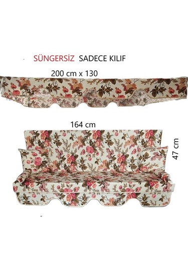 3 Kişilik Lüks Salıncak Kılıf Seti Süngersiz İngiliz Gülü KARIŞIK