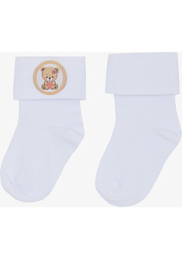 Katamino Kız Bebek Soket Çorap Yavru Ayıcık Baskılı 0-18 Ay, Beyaz-beyaz Beyaz