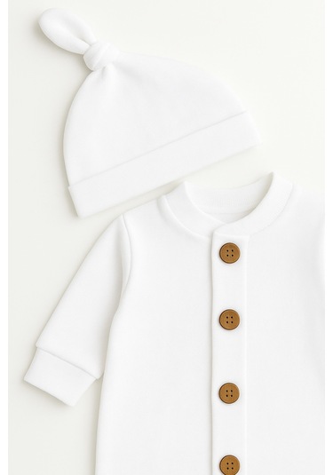 Mevsimlik %100 Pamuk Bereli Bebek Tulum Takım - Yeni Sezon Unisex Süt