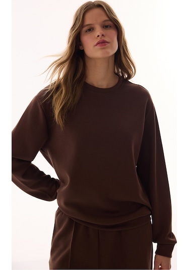 Penti Kahverengi Bisiklet Yaka Oversize Modal Sweatshirt