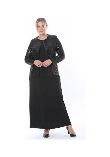 Büyük Beden 3811 Siyah Ceket+elbise Takım 001