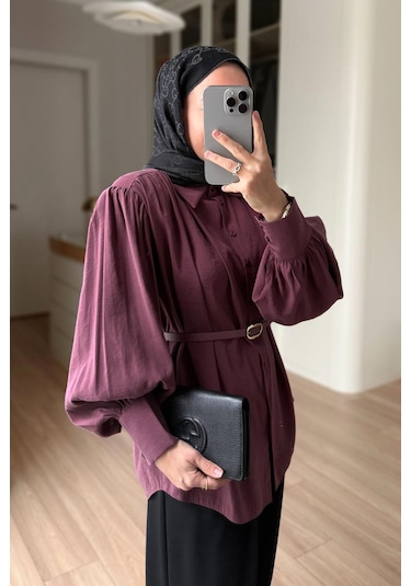 Kahijab Kemerli Vatkalı Gömlek - Mürdüm