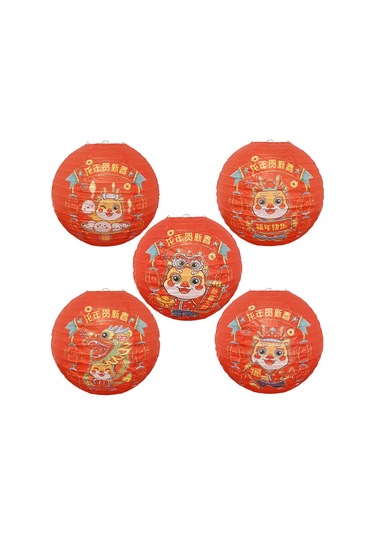 Kangvka Yılbaşı Dekorasyonu 12 İnç Kağıt Feneri Çin Stili Dairesel Gül Desenli Katlanabilir Ev Restoran Nişan Partisi Aydınlatma 5 Adet Seti