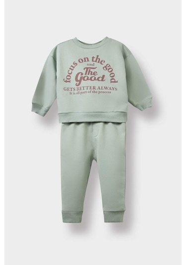 Defacto Erkek Bebek 2li Takım Baskılı Sweatshirt Beli Lastikli Eşofman Altı E9261a525aukh434 Haki