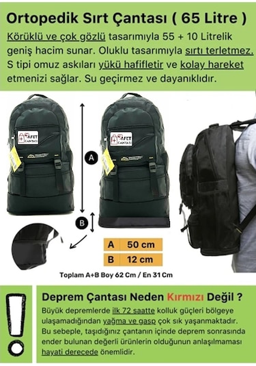 Deprem Çantası 182 Parça Tam Kapsamlı Uzman Acil Durum Çantası