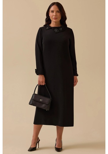 Galaxi Kadın Büyük Beden Dikiş Desenli Tunik 4006 Siyah Siyah