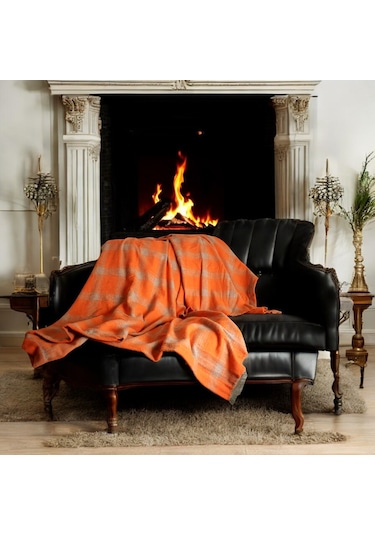 Ekose Oduncu Battaniye 150 200 Turuncu