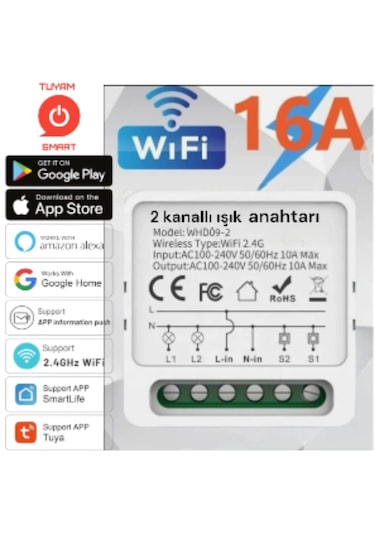 TUYA DESTEKLİ 2 KANALLI AKILLI  IŞIK  ANAHTARI
