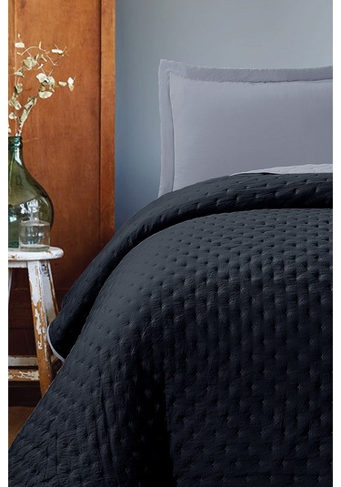 Varol Kapitoneli Çift Taraflı Yatak Örtüsü 240x260 Cm Siyah Siyah