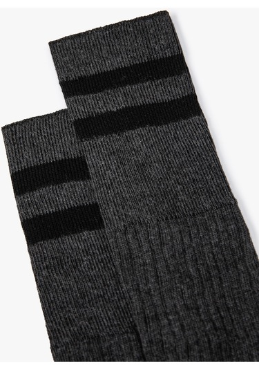 Koton Uzun Soket Çorap Şerit Detaylı Dokulu Antrasit 4wak80563aa 4WAK80563AA931 Antrasit