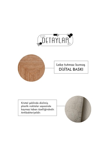 Decomia Home Dijital Kaymaz Yıkanabilir Hasır Jüt Görünümlü Mutfak Halısı Salon Halısı Balkon Halısı Yolluk DC-5065