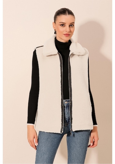 Bigdart 6793 Peluş Yelek - Beyaz