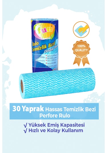 Fun Hassas Temizlik Bezi Perfore 30 Yapraklı Rulo - Mavi Renk - 1 Paket Mavi