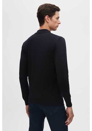 D's Damat Regular Fit Lacivert Pamuk Karışımlı Yarım Balıkçı Triko Kazak Lacivert