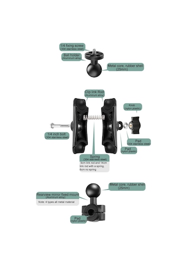 Gopro, Insta360, Djı Ve Diğer Aksiyon Kameraları İçin 6cm Biyel Sabit Motosiklet Montaj Tutucu Siyah Diğer Çok Renkli