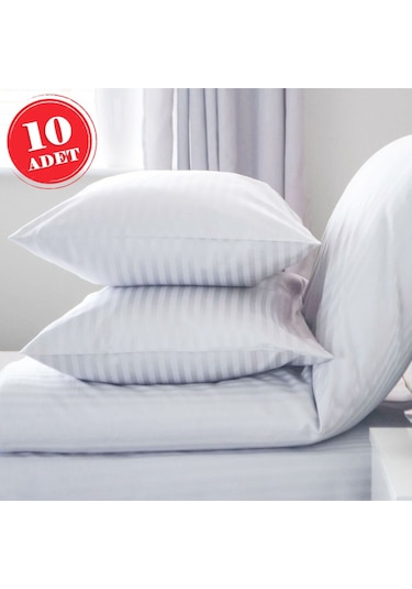 Caqqa 10 Adet Çizgili Saten Yastık Kılıfı 50 X 70 Cm