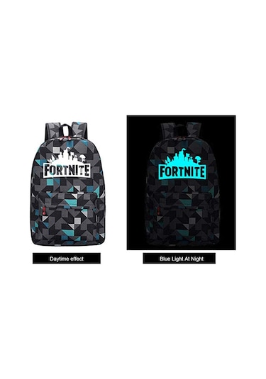 Hfambition Gece Parlayan Fortnite Tema Okul Çantası - Mavi Desenli, 20-35l Kapasiteli Diğer Çok Renkli