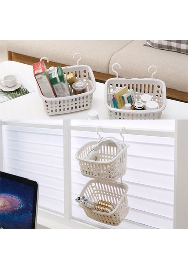 Sones Plastik Askılı Sepet Kancalı Mutfak Depolama Drenaj Sepeti Raf Banyo Düzenleyici, Renk: Küçük Gri