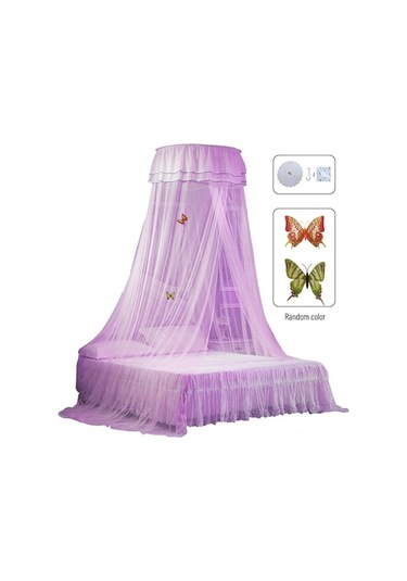 Mor Pencere Desenli Yüksek Mesh Tek Açık Entrance Yuvarlak Tavanlı Yatak Kanopyası - 100% Poliester, Kolay Kurulum, Konforlu Uyku İçin Mor Mor