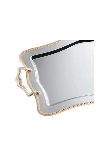 Nehir Zincir Altın Paslanmaz Çelik Tepsi Çay Tepsisi - Servis Tep