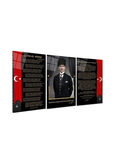 Atatürk Köşesi Triple Miyrem-cam Tablo