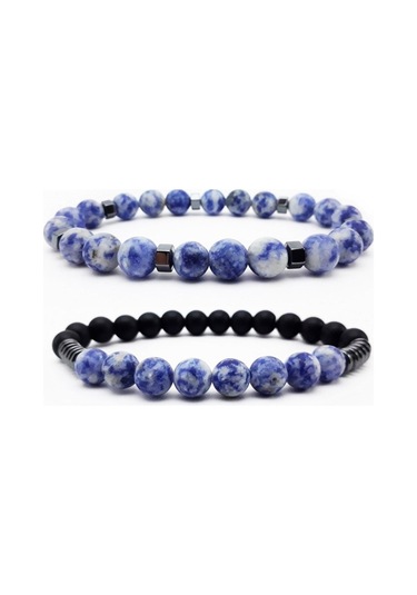 Sodalit - Hematit Erkek Ikili Kombin Doğal Taş Bileklik Çok Renkli