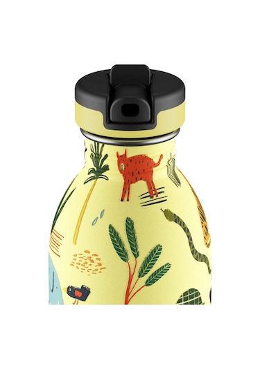 Kids Bottle Jungle Friends Pipetli Paslanmaz Çelik Çocuk Su Matarası 500 Ml Sarı
