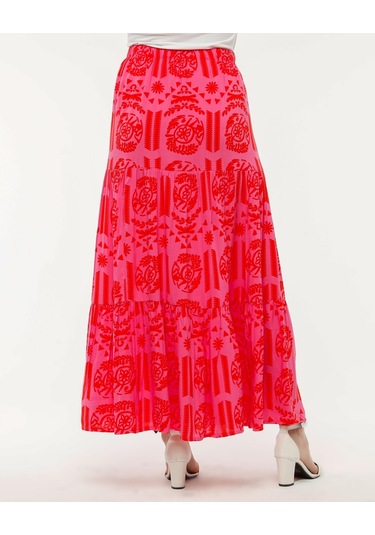 Pembe Renk Yırtmaçlı Uzun Etek-596-pembe Pembe