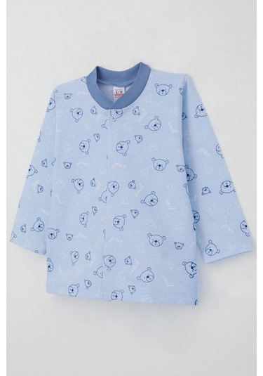 Breeze Erkek Bebek Pijama Takımı Sevimli Ayıcık Figürlü Yıldız Desenli 4 Ay-1 Yaş, Mavi Mavi