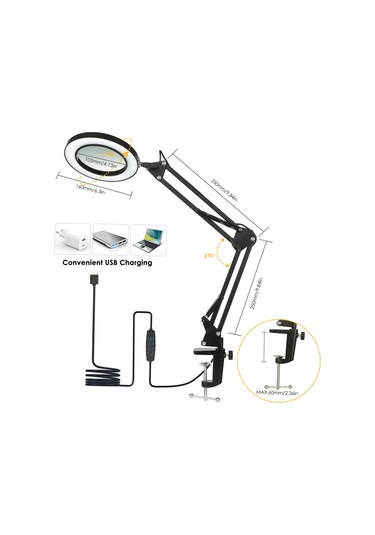 Neoglint Siyah 8x Büyüteçli Neoglint Esnek Kelepçeli Masa Lambası