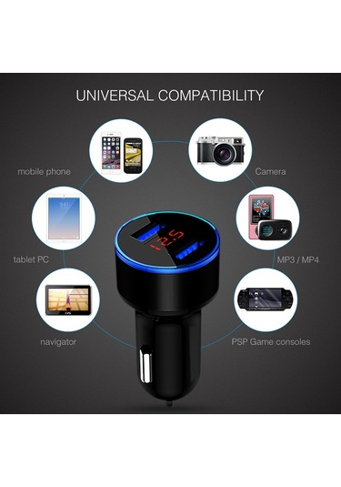 Araç Şarj Cihazı 5 V 3.1a Led Ekranlı Evrensel Çift Usb Telefon Araç Şarj Cihazı Xiaomi Samsung S8 İphone X 8 Artı Tablet Vb Siyah